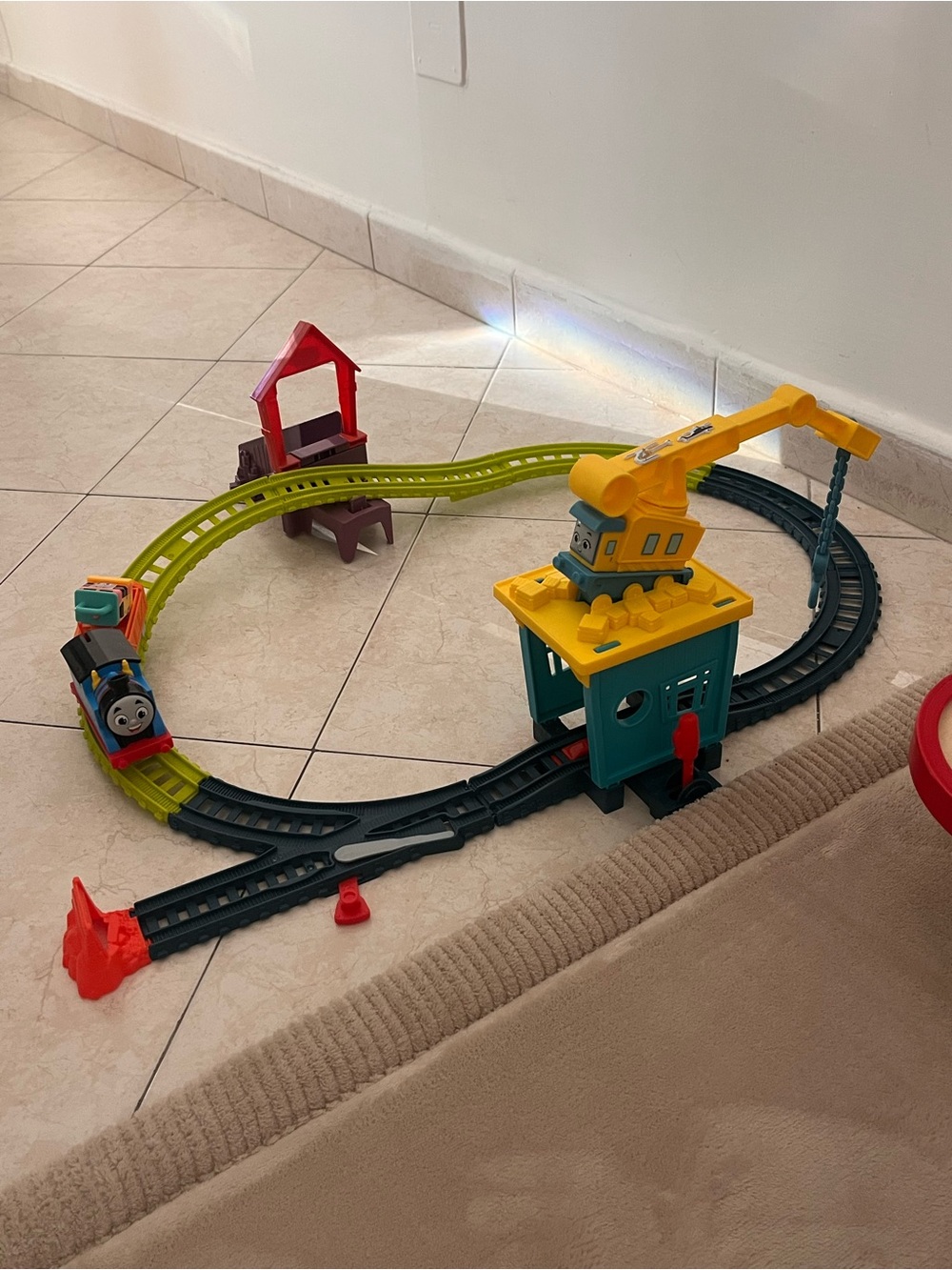 Thomas & Friends Yellow Crane Train Set with Green Track and Red Accents